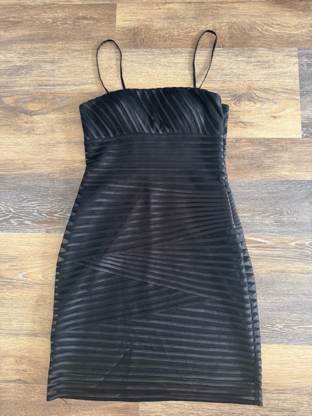 White House Black Market Black Bodycon Dress Size 8 Sheer Stripe Cocktail